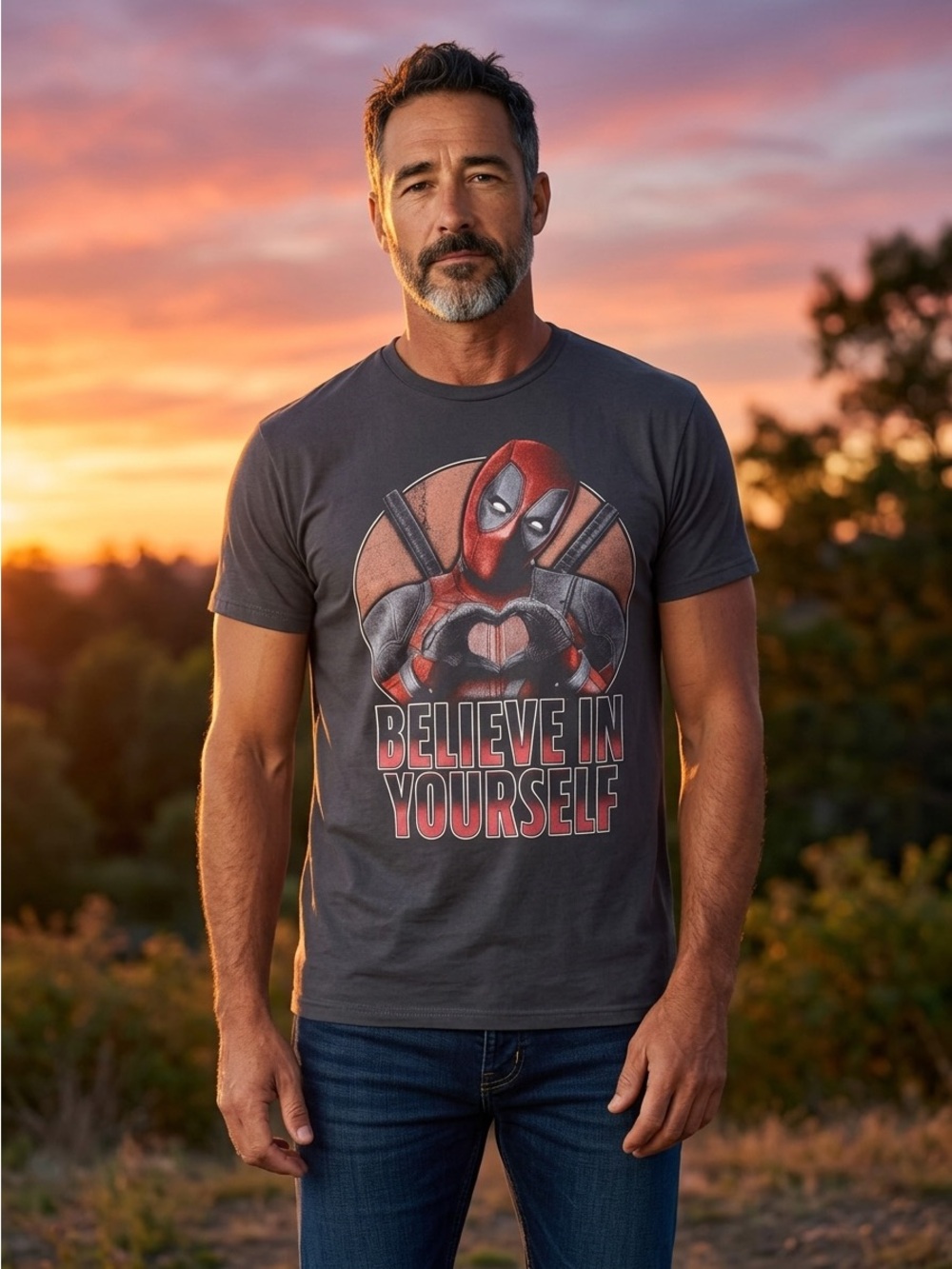 Marvel Deadpool “Believe in Yourself” Graphic T-Shirt Size Small
